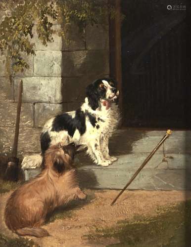 English School, 19th c - Waiting for Master, indistinctly si...