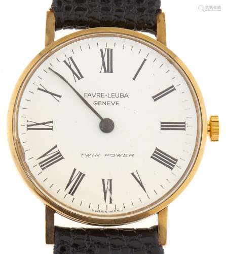 A Favre Leuba 9ct gold gentleman's wristwatch, twin power, m...