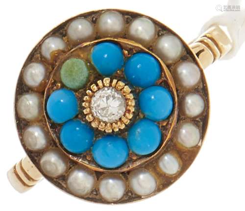A Victorian turquoise, split pearl and diamond ring, adapted...