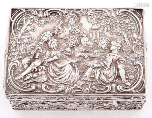 A German silver box, with high relief embossed decoration of...