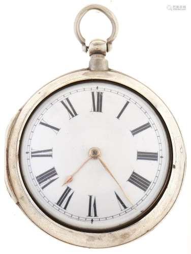 An unusual George III silver pair cased verge watch, Stephen...