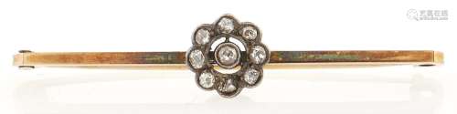 A diamond brooch adapted from a stickpin, on 9ct gold bar, d...