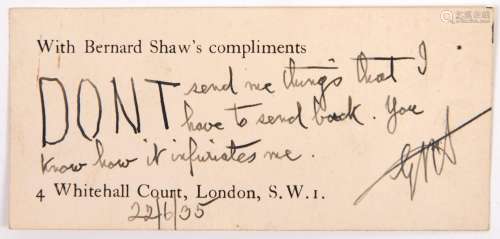 Autograph. George Bernard Shaw - Shaw's compliments card ins...