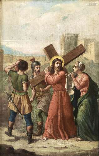 19th c School - Christ Carrying the Cross, oil on canvas, 36...