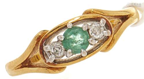 An 18ct gold emerald and diamond ring, 3.5g, size L