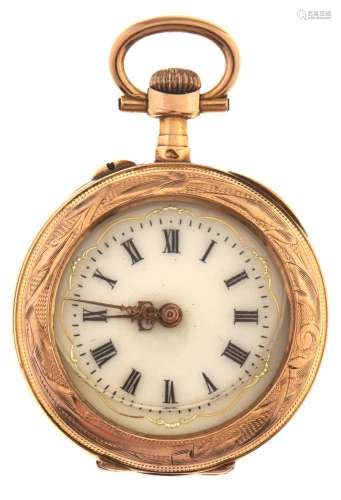 A gold keyless cylinder lady's watch, with enamel dial and f...