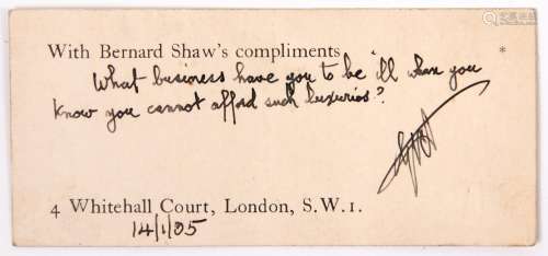 Autograph. George Bernard Shaw - Shaw's compliments card ins...