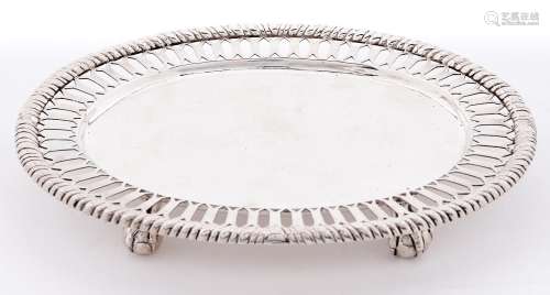 A Victorian oval silver card tray, with pierced border and c...