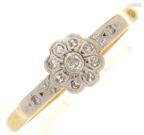A diamond ring, in gold marked plat 18ct, 2g, size P