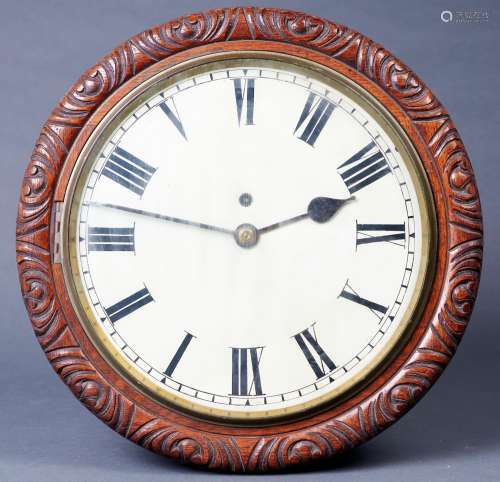 A Victorian oak wall timepiece, late 19th c, with painted di...