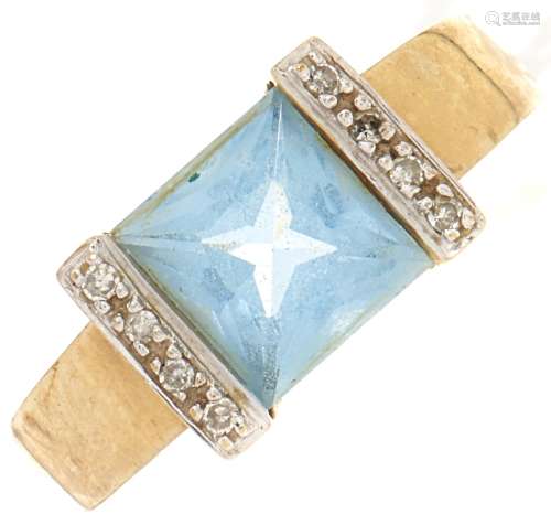 A blue stone and diamond ring, in gold marked 375, 4.6g, siz...