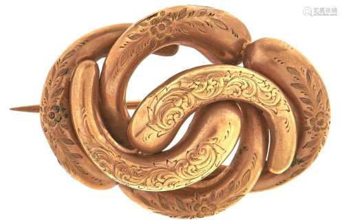 A Victorian gold knot brooch, c1880, 38mm, 8.4g Damage and r...