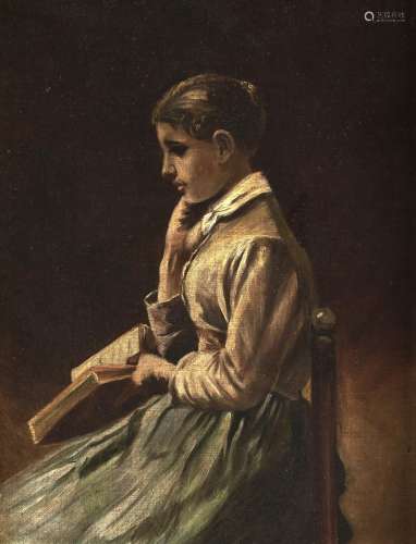 19th c School - A Young Lady Holding a Book, oil on canvas l...
