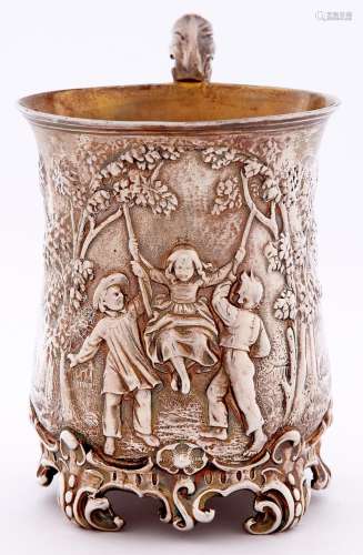 A Victorian silver christening mug, of baluster form, emboss...