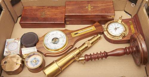 A Stanley & Co reproduction brass compass, reproduction bras...