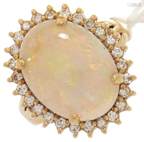 An 18ct gold opal and diamond ring, 0.1g, size O