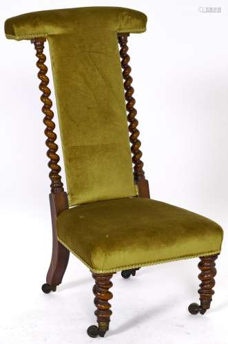 A Victorian rosewood Prie Dieu, c1860, upholstered top, back...