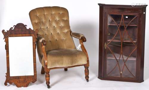 A Victorian walnut nursing chair, c1870, the button back arm...