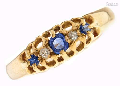 An Edwardian five stone sapphire and diamond ring, in 18ct g...