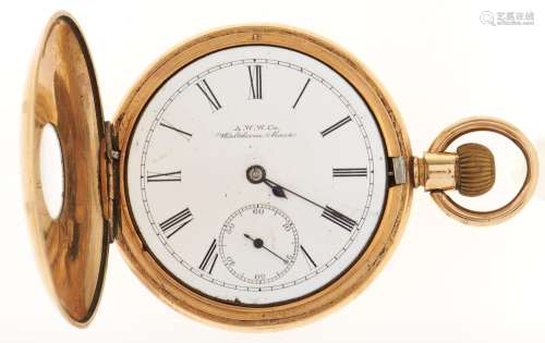 A Waltham gold plated half hunting cased keyless lever watch...