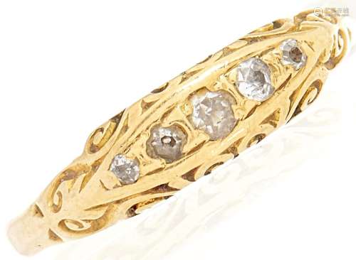 A five stone diamond ring, in gold marked 18, 3.6g, size M
