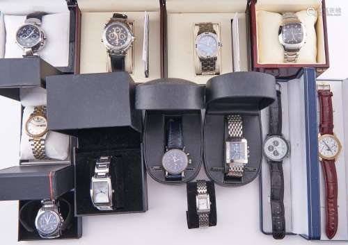 Twelve stainless steel and other fashion watches, all but on...