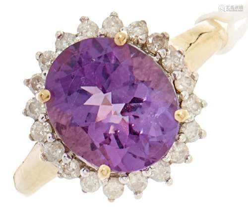 An amethyst and diamond cluster ring, diamond approx 0.5ct t...