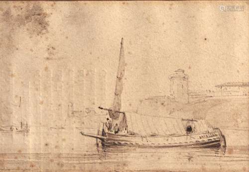 Clarkson Stanfield RA (1793-1867) - A Sailing Barge; Scene o...