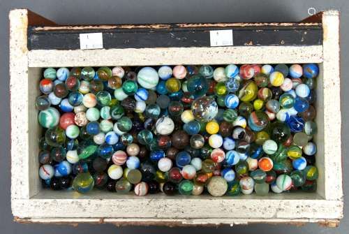 A collection of glass marbles, various sizes, many single, s...