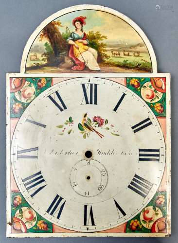 A Victorian break arched and painted longcase clock dial, mi...
