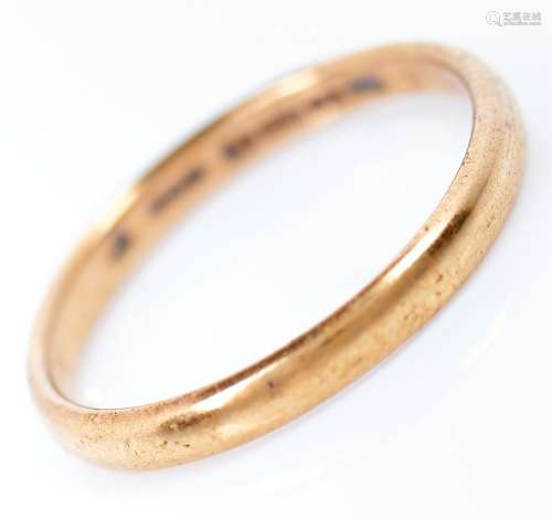 A 22ct gold wedding ring, Birmingham, date letter obscured, ...