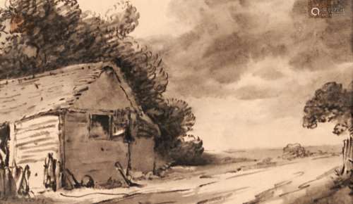 Dr Thomas Monro (1759-1833) - A Barn, ink and wash, 13 x 23c...