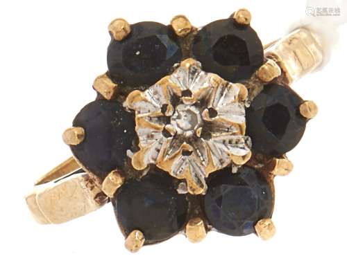 A 9ct gold gem set cluster ring, 3.7g, size Q