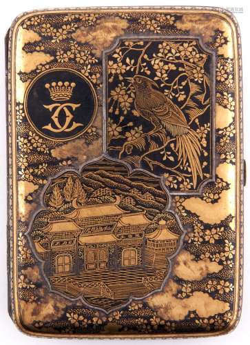 A Japanese damascened cigarette case by Komai, Meiji period,...