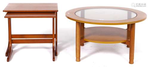 A Schreiber teak coffee table, c1970's, with inset glass cen...