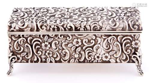 A Victorian die stamped rectangular silver trinket box, deco...