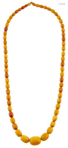 A necklace of amber and other beads, 47.9g