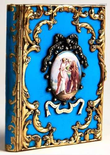 A French diamond and gold and enamel mounted book shaped dou...