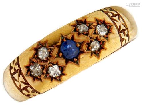 A Victorian sapphire and diamond ring, gypsy set in 18ct gol...