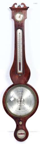 A Victorian inlaid mahogany barometer, with silvered dial, 9...