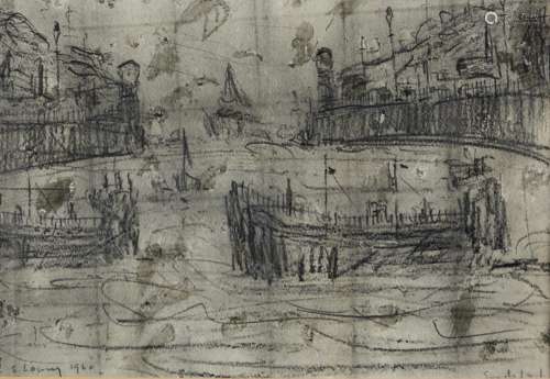 Manner of L S Lowry - Harbour, bears signature, date and ins...