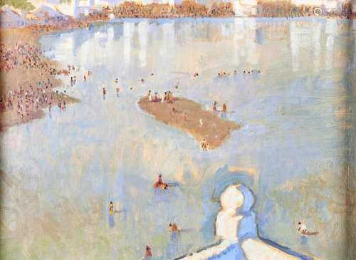 Robert Shantz, 20th c - Pushkar Lake from Balcony, with insc...