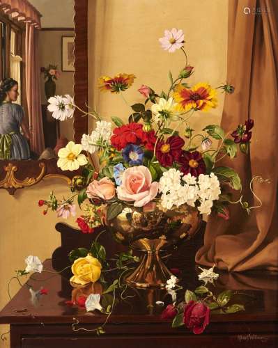 Albert Williams (1922-2010) - Flowerpiece with Portrait of a...