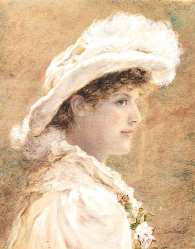 Alice Anne Renshaw (1848-1900) - Portrait in White, signed, ...