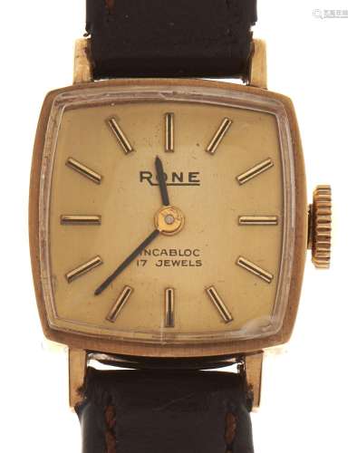 A Rone 9ct gold lady's wristwatch, 16 x 16mm, Birmingham 197...