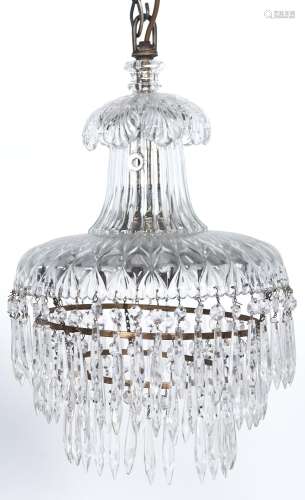 A moulded glass chandelier, second quarter 20th c, hung with...