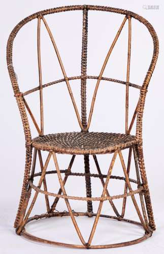 An unusual Victorian painted bamboo and wicker chair, c1900,...