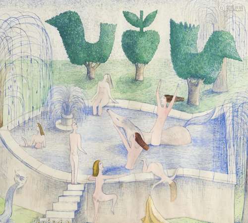 Paul White (20th / 21st c) - Bathers and Topiary, signed and...