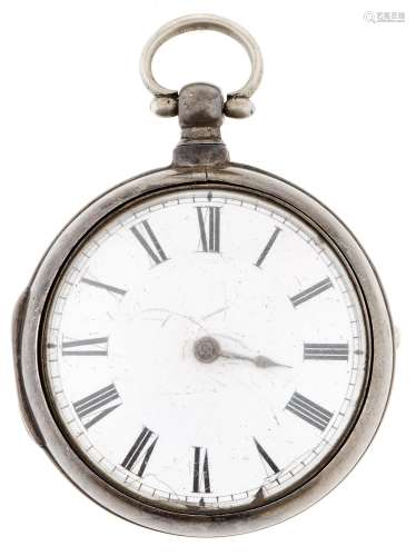 A George IV silver pair cased verge watch, maker James Hadin...