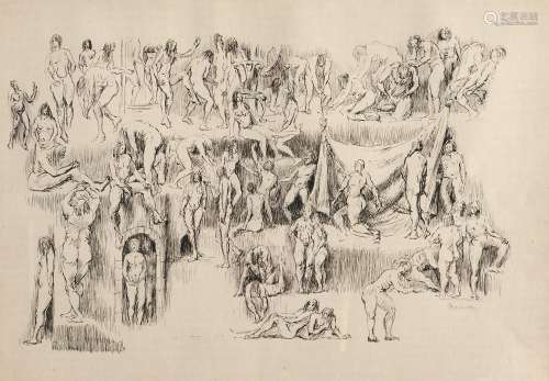 20th c School - A Sheet of Nude Figure Studies, signed with ...